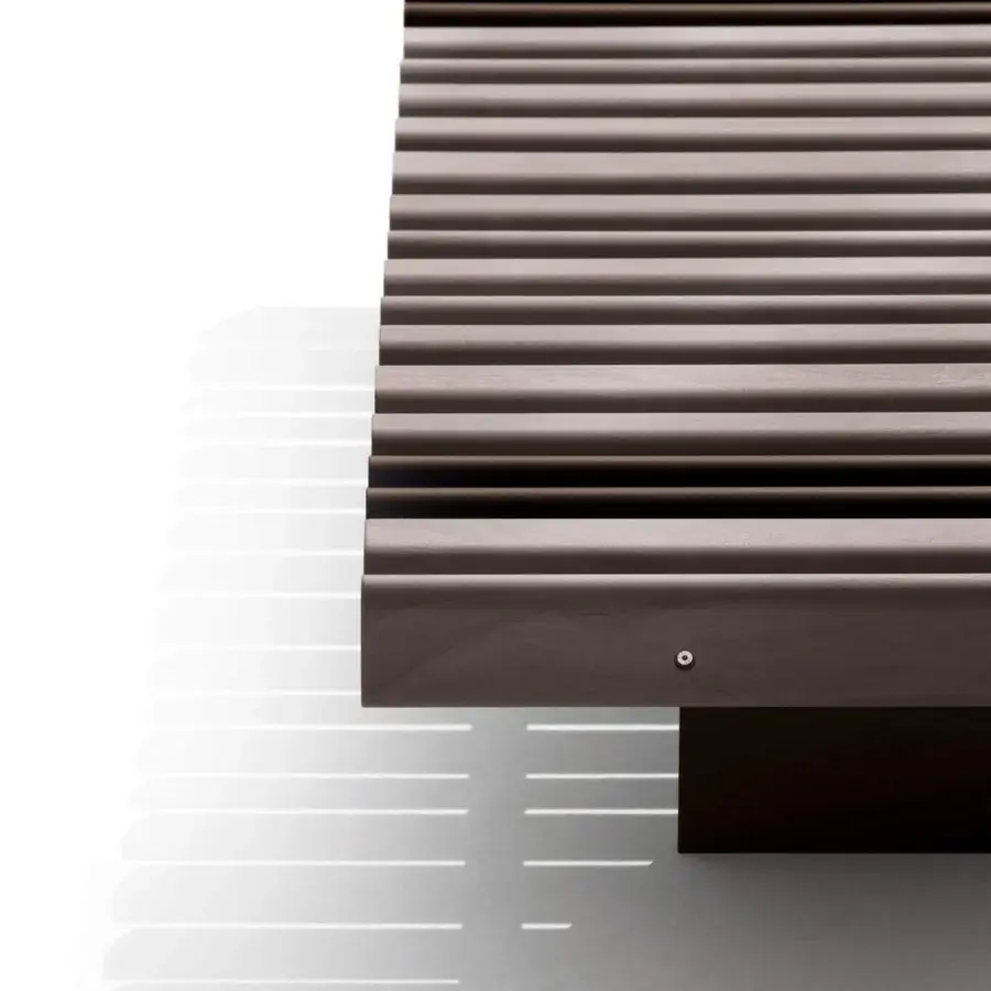 Harmonious Giorgetti Apsara sofa built with carob powder-coated aluminum, Afrormosia wooden slats, and waterproof technical fabric