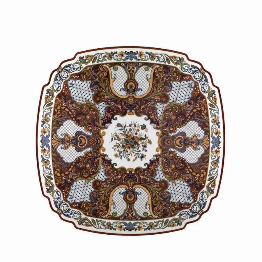 Lavish Armando Rho A1178 coffee table handcrafted in Italy with multicolor floral inlays against a white background and glossy finish