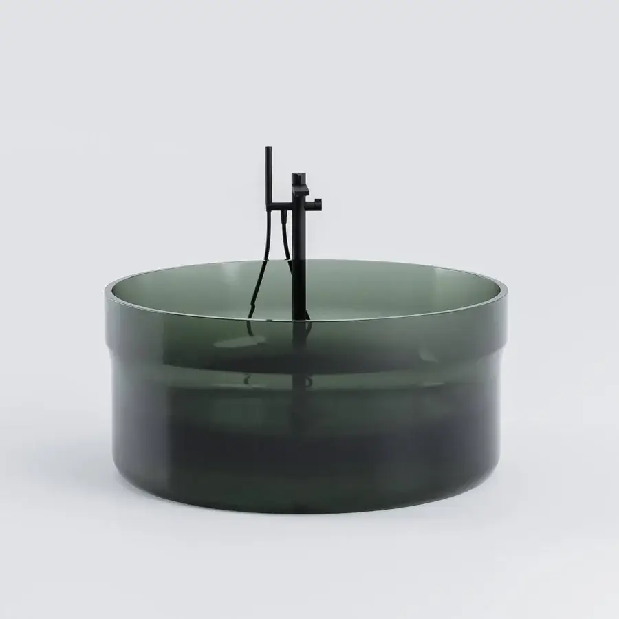 Elegant Norah Design ISBT 01 bathtub sculpted in Norahcrystal with luminous dark green to lighter prismatic finish