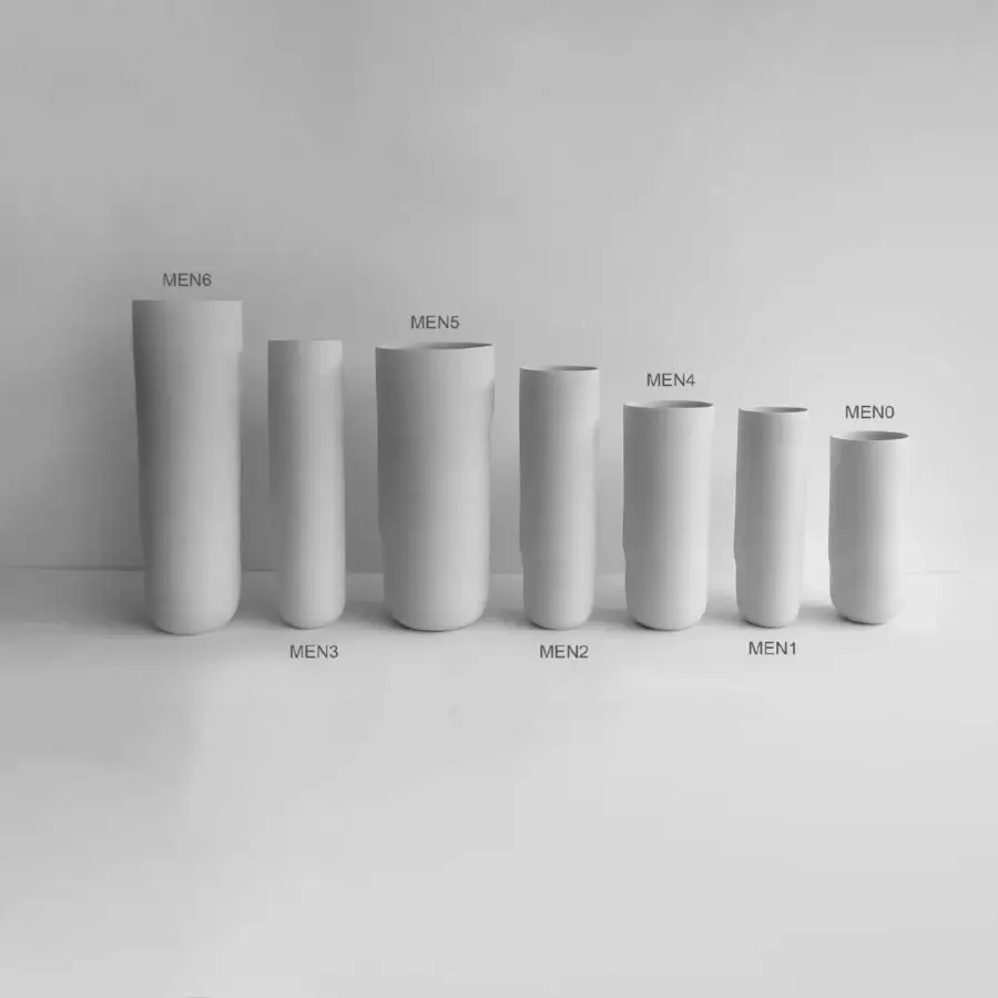 Exclusive Rina Menardi Menhir vase crafted in Italy with matte light gray ceramic and clean geometric lines