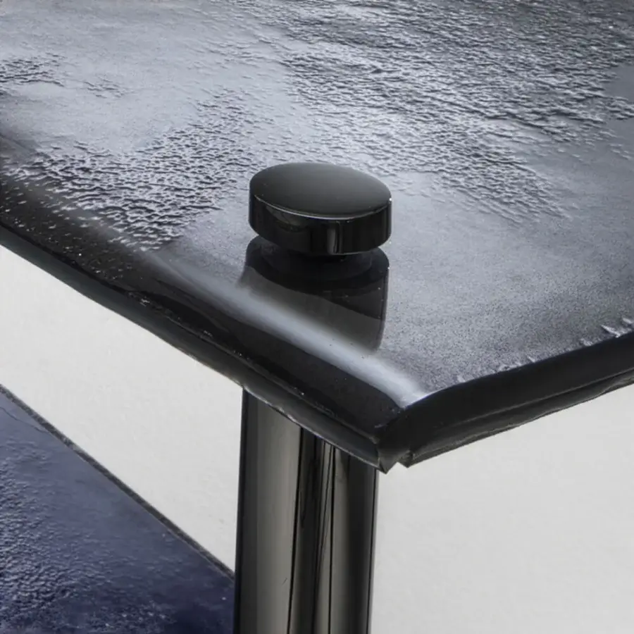 Distinguished Arte Veneziana Canocia console crafted with baked glass exhibiting a degradé from midnight blue to crystal transparency with polished nickel legs