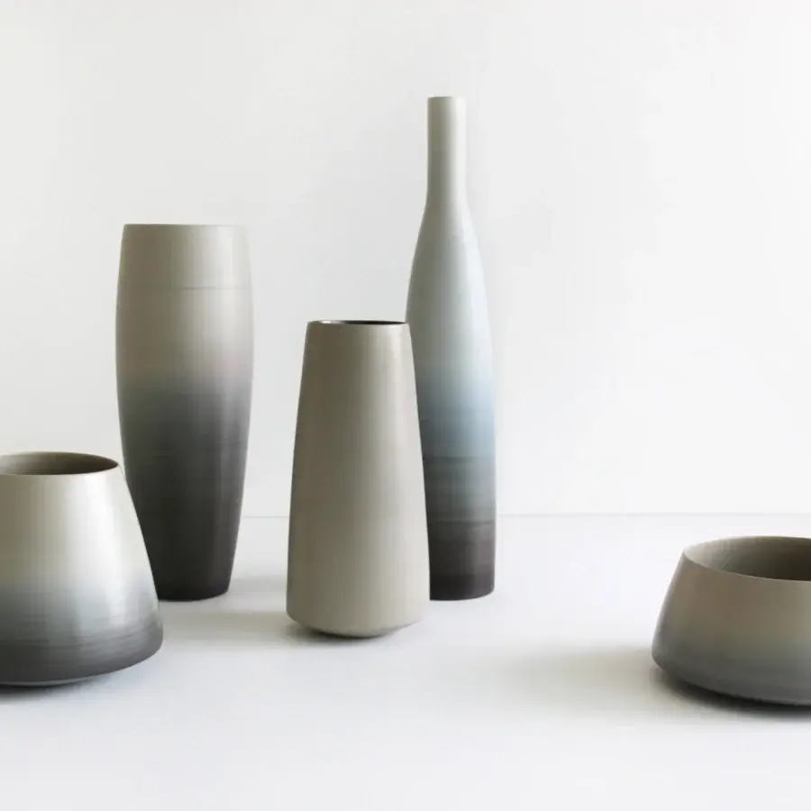 Distinguished Rina Menardi Vasi Ovali vase with gradient gray tones and smooth matte finish crafted for decorative use
