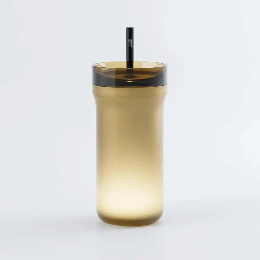 Avant-garde NORAH DESIGN ISCN 01 sink crafted in warm amber Norahcrystal with a gradient from frosted to polished clarity