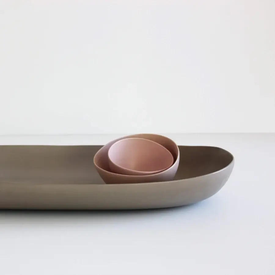 Distinguished Rina Menardi Nidi vase set crafted in metal with a matte finish and organic curved forms