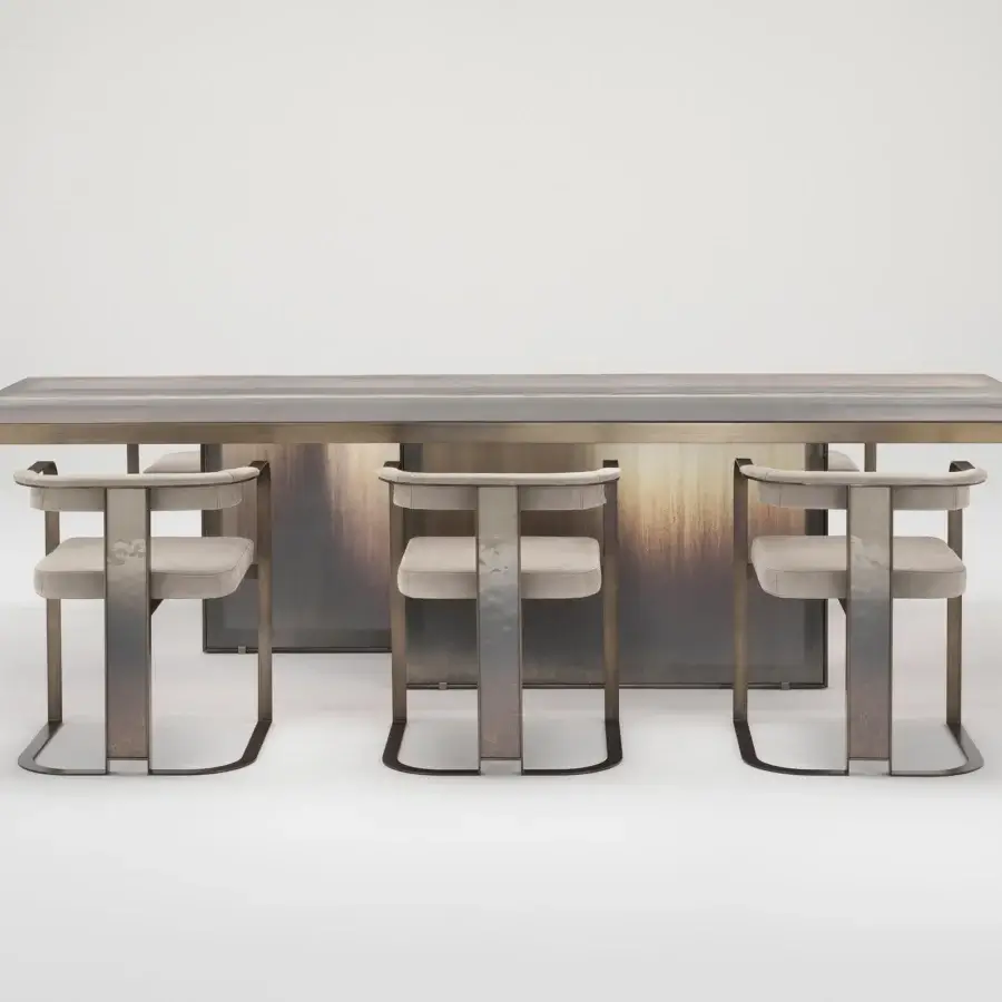 Superior Arte Veneziana Belvedere table with a Roddi glass top and Neive finished sculptural glass legs built with burnished brass metal