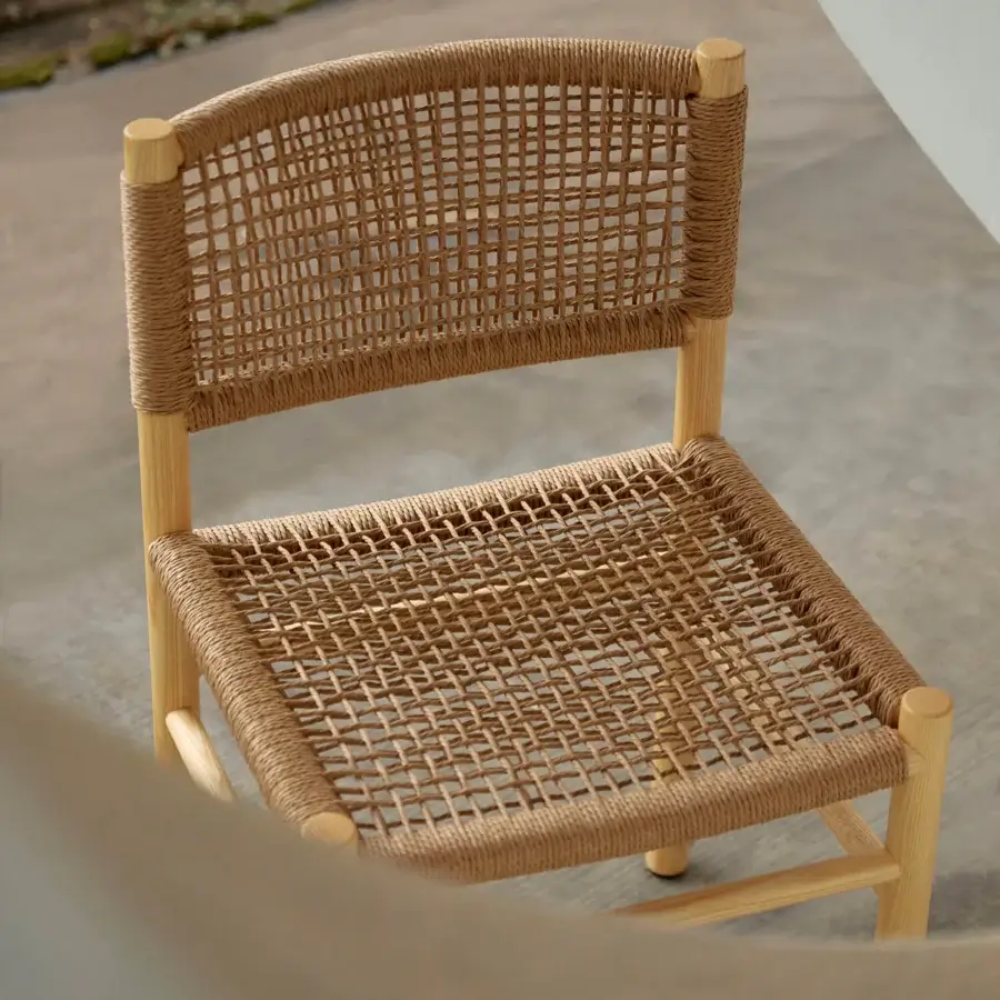 Refined Billiani Harry’s chair crafted from Iroko or Ashwood with Mediterranean hand-woven cord in natural beige tones and a curved silhouette