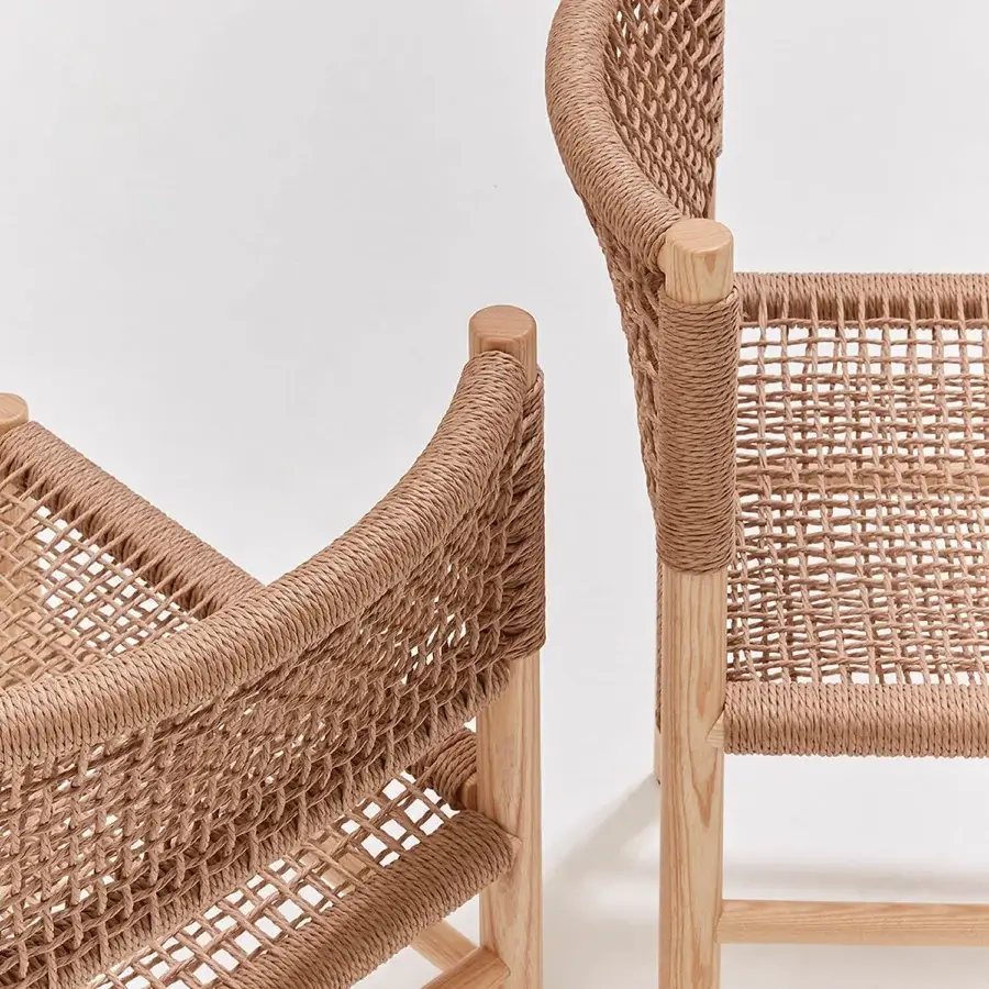 Sophisticated Billiani Harry’s dining chair with woven cord seat and back in Iroko or Ashwood with satin finish