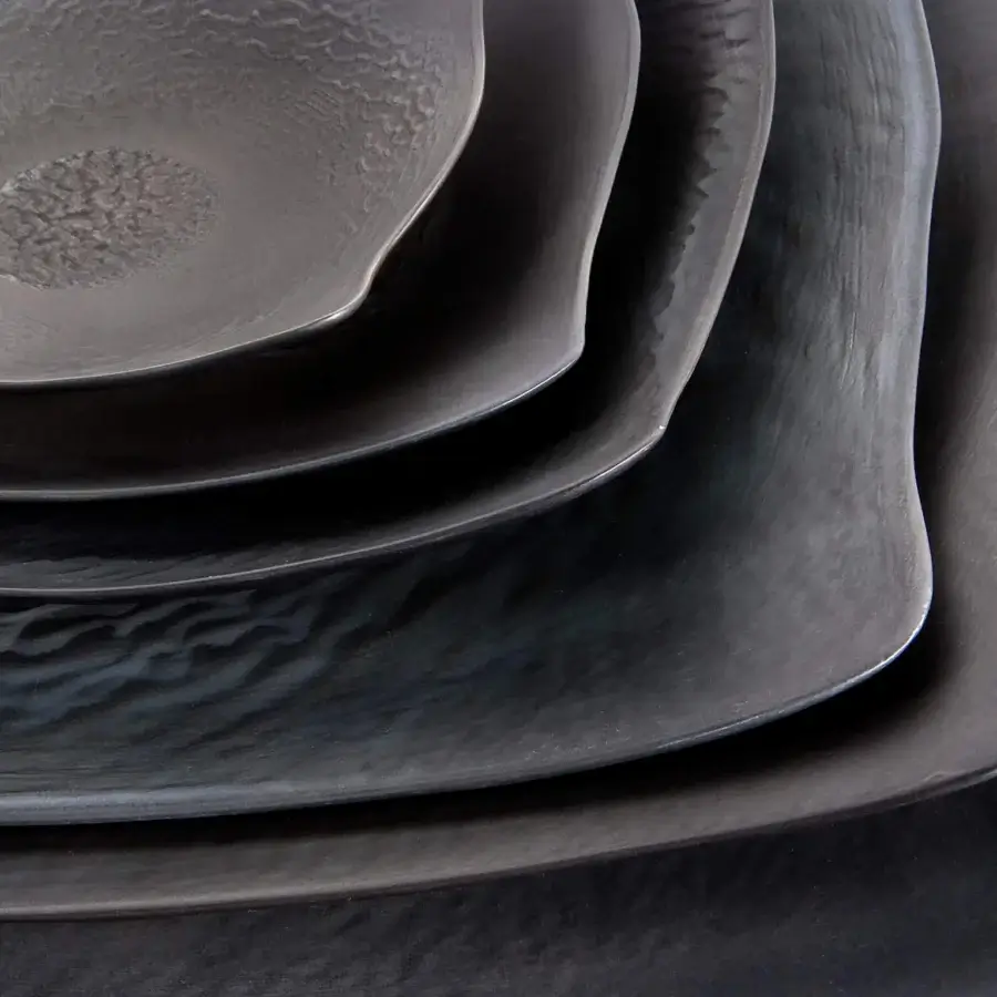 Elegant Rina Menardi Quadri centerpiece crafted in dark-toned wood with a matte, heavily textured finish and subtly irregular edges