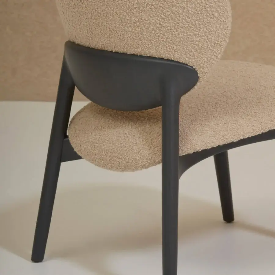 Distinguished Billiani Fleuron dining chair crafted with dark-toned wood and light beige looped textile upholstery