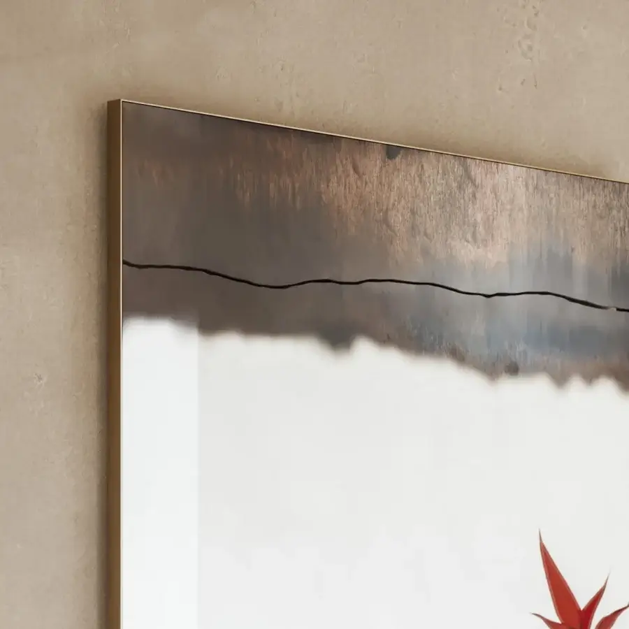 Elegant Arte Veneziana Fenestra mirror crafted with wood and burnished brass, displaying color-blocked glass with an antique to muted finish