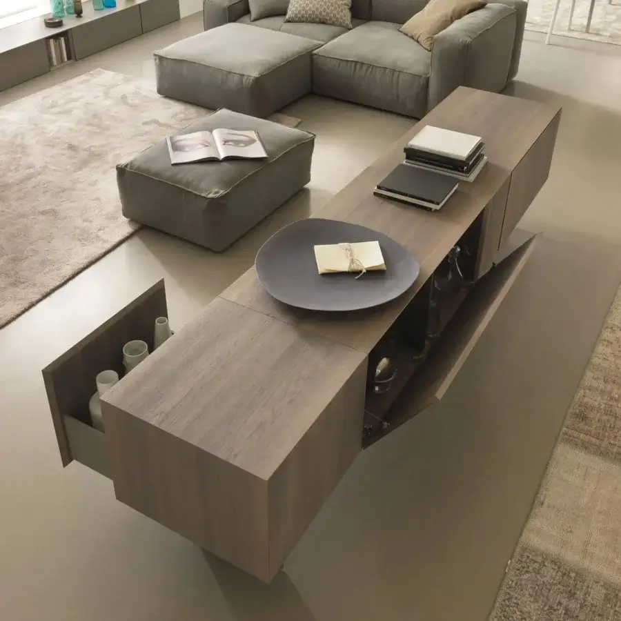 Distinguished Rina Menardi Triangolo centerpiece crafted from wood with matte finish and asymmetrical geometric forms