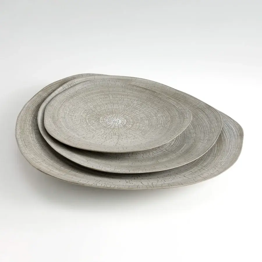 Superior Rina Menardi Triangolo centerpiece, a handmade ceramic arrangement in muted gray with textured matte finish