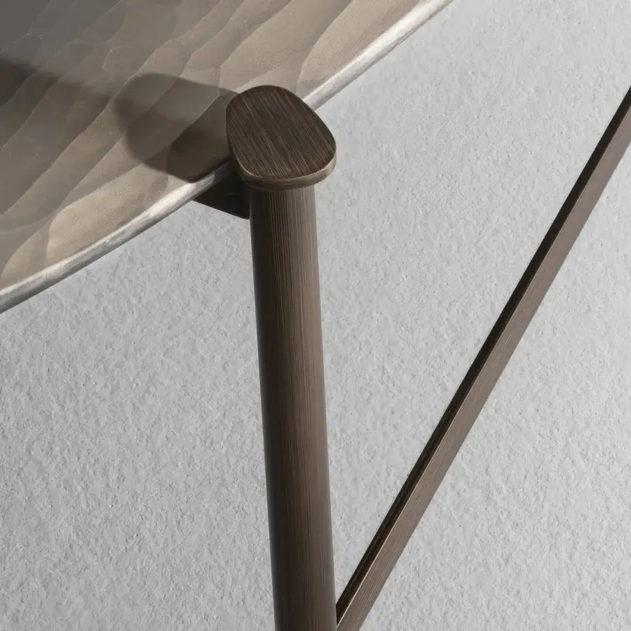 Exceptional Arte Veneziana Soana coffee table built with tempered glass and metal in Roddi finish with burnished brass