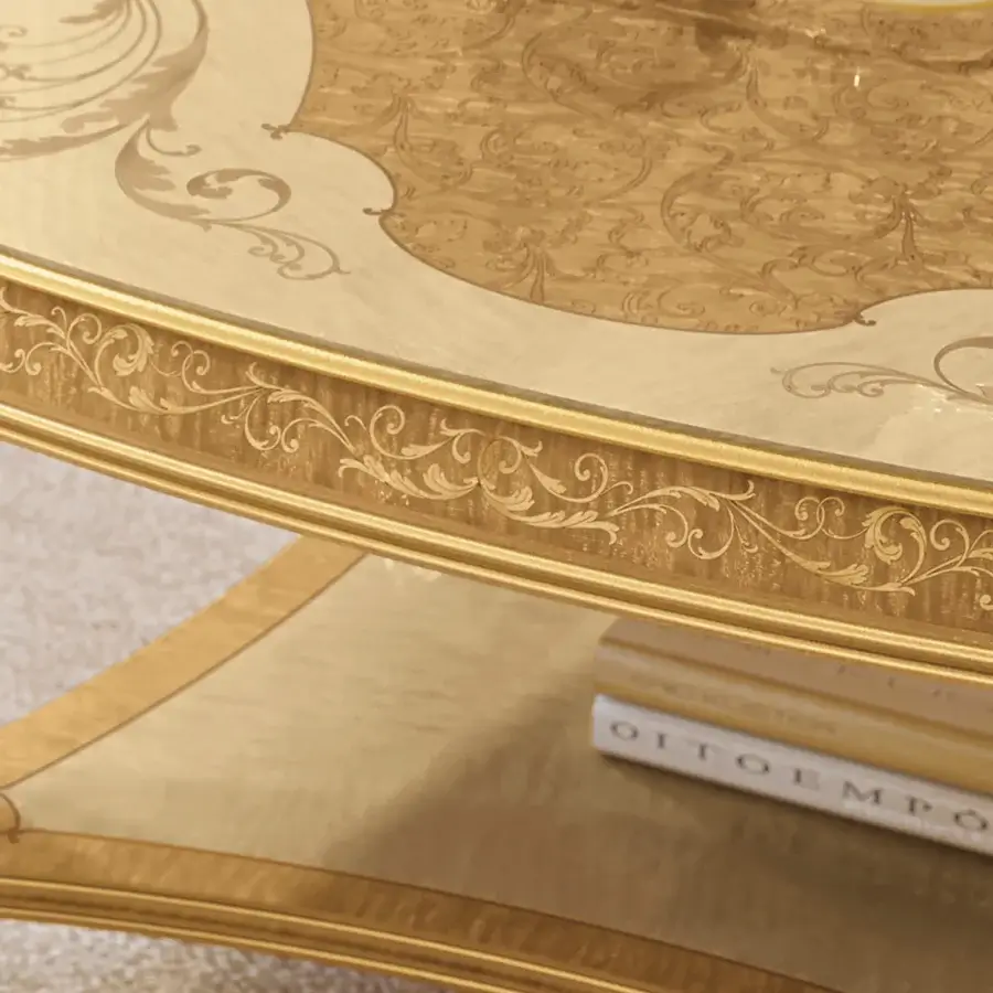 Superior Riva Mobili D'Arte 22174 coffee table crafted in Italy with gilded wood and swirling floral motifs