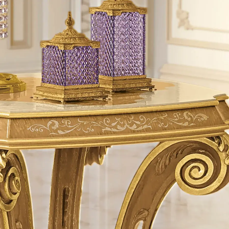 Distinguished Riva Mobili D'Arte 22173 side table with curved lines and gilded wood finish evoking classic Italian design