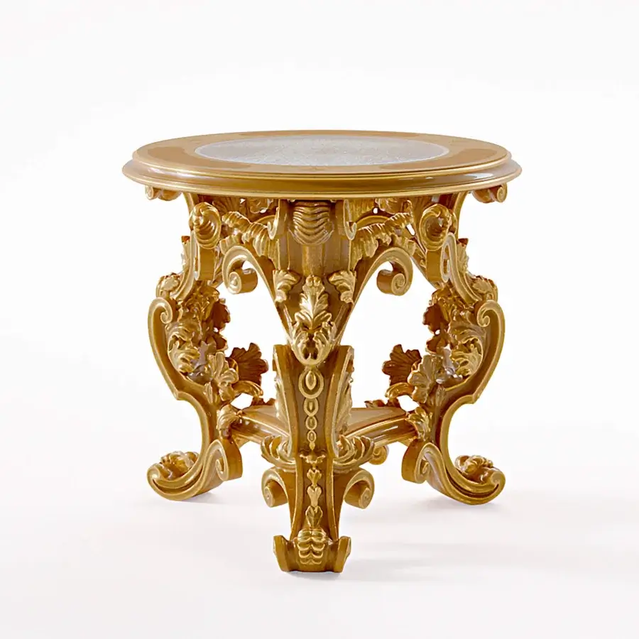Superior Riva Mobili D'Arte 22175 side table crafted in glossy golden wood with curved lines and floral motifs