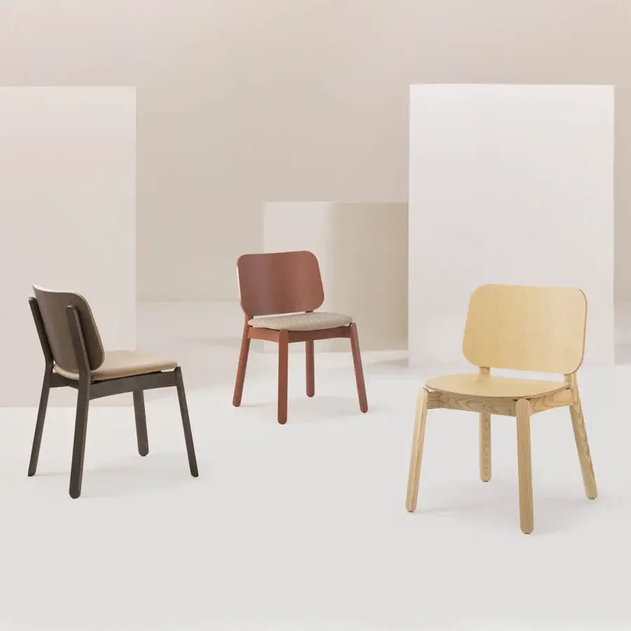 Elegant Billiani Babà dining chair in reddish-brown wood with neutral beige upholstered seat and smooth finish