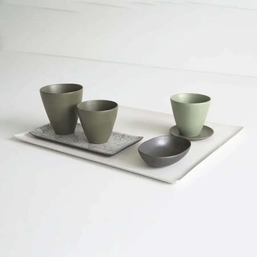 Distinguished Rina Menardi Vassoi Rettangolari centerpiece tray crafted in Italy with woven texture and smooth matte finish