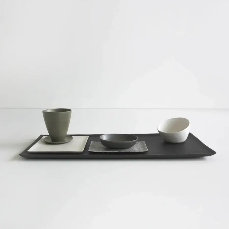 Distinguished Rina Menardi Vassoi Rettangolari centerpiece tray crafted in dark gray with a textured matte finish