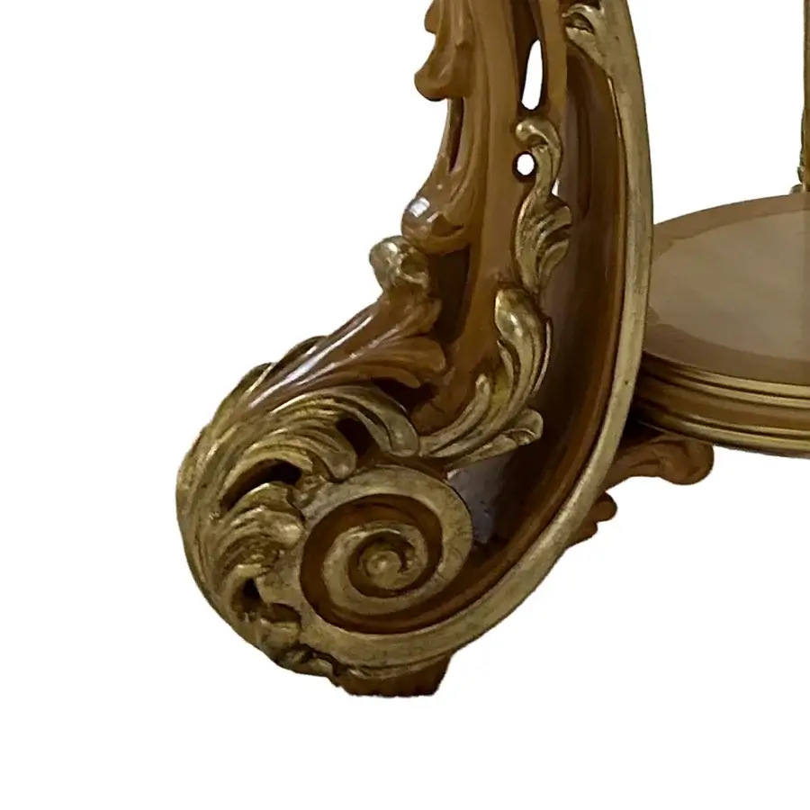 Distinguished Riva Mobili D'Arte 22275 side table crafted in warm brown wood with gold-toned detailing and a glossy finish