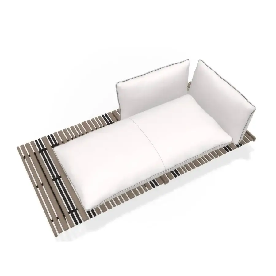 Distinguished Giorgetti Apsara chaise lounge crafted with carob protected aluminum and Afrormosia wooden slats with bright white cushioning
