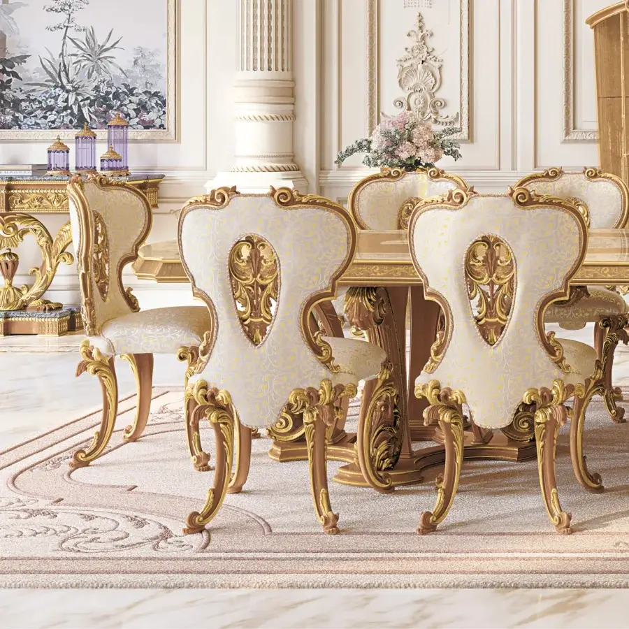 Exclusive Riva Mobili D'Arte 22120 chair with creamy finish and gilded detailing throughout its carved wooden frame
