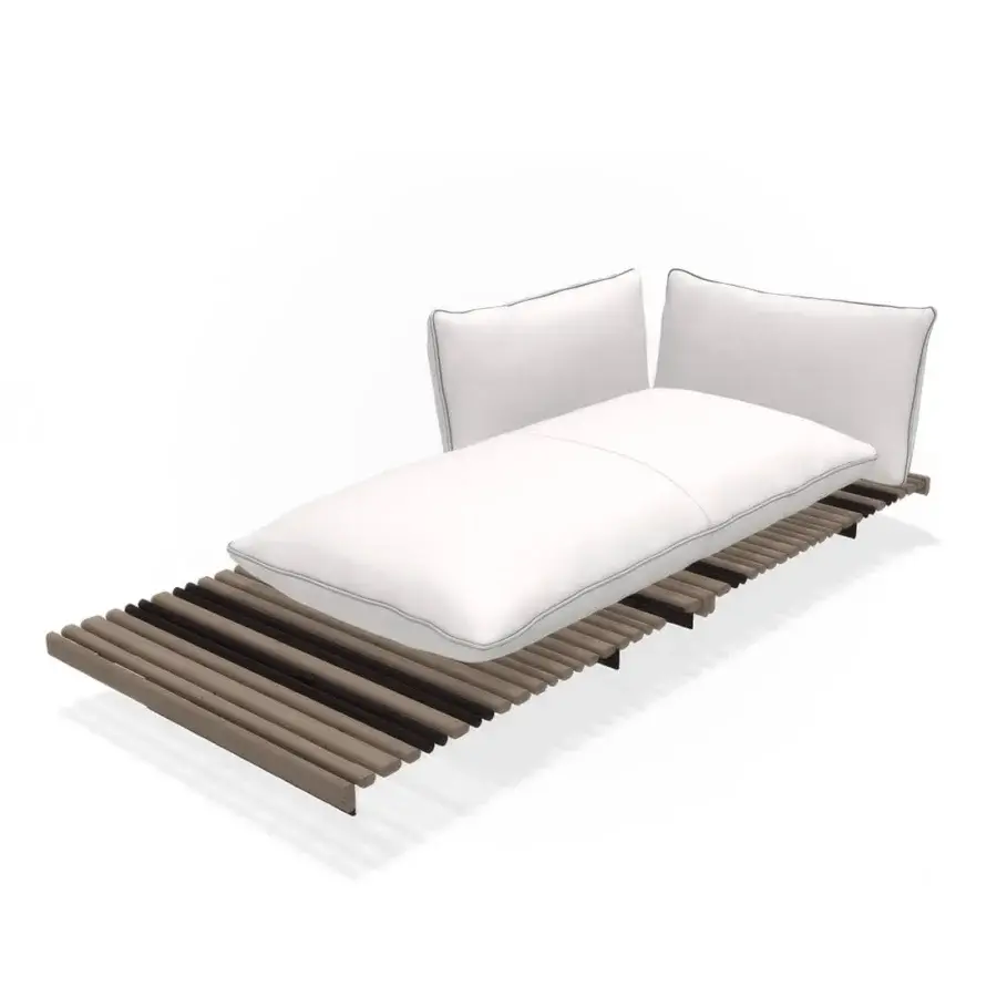 Exceptional Giorgetti Apsara chaise lounge crafted with carob powder-coated aluminum, Afrormosia wooden slats, and plush white waterproof upholstery