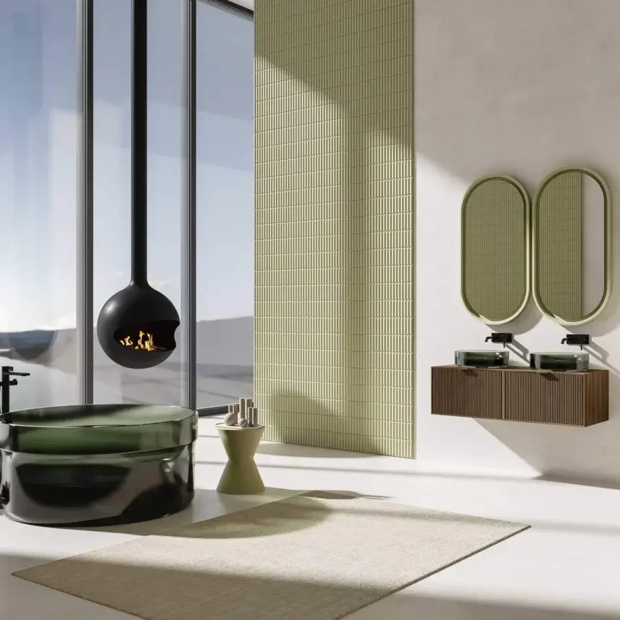 Superior Norah Design ISBA 01 washbasin with integrated rectangular basins in dark brown solid wood and satin Norahcrystal