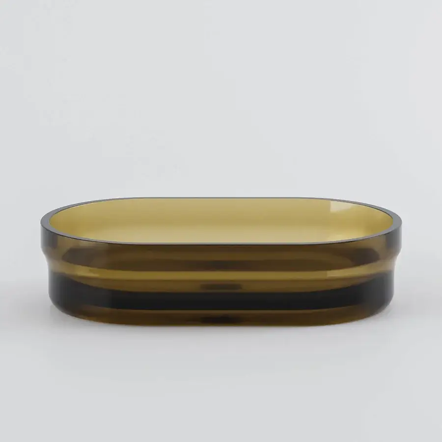 Exceptional Norah Design ISBA 02 washbasin crafted from Norahcrystal with a gradient transitioning to luminous amber and glossy finish