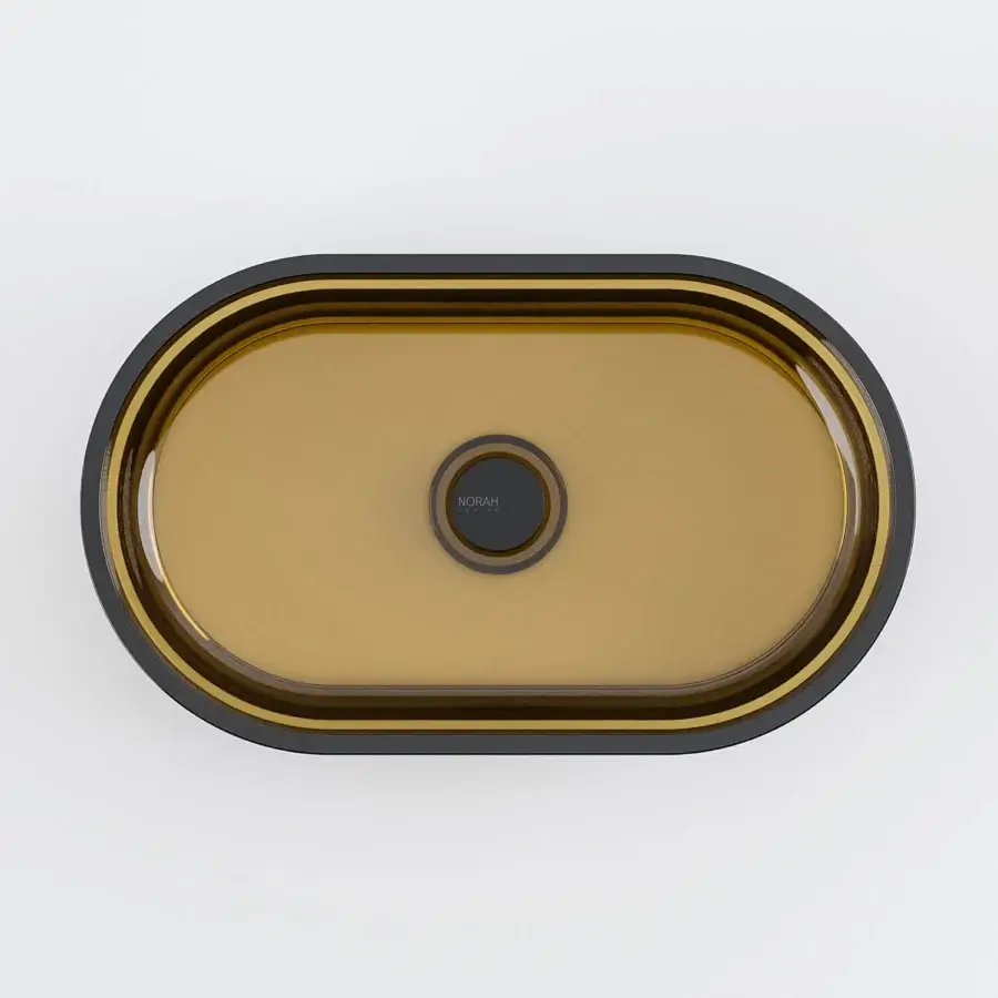 Elegant Norah Design ISBA 02 washbasin crafted from Norahcrystal with a glossy finish and golden tone