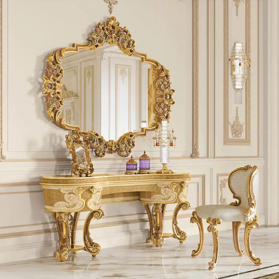 Lavish Riva Mobili D'Arte 22057 mirror crafted in gilded wood with intricate floral motifs and sweeping curves