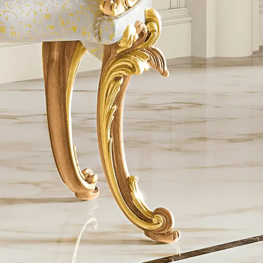 Lavish Riva Mobili D'Arte 22033 chair in pale blue patterned textile with glossy gold detailing and hand-carved wood frame