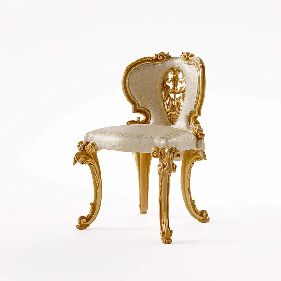 Superior Riva Mobili D'Arte 22033 chair crafted in hand-carved hardwood with a glossy golden finish and pale cream floral textile upholstery