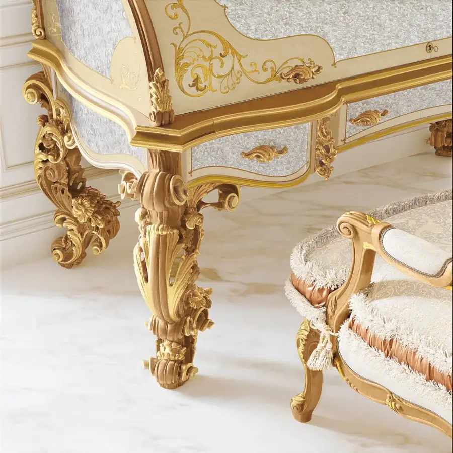 Exceptional Riva Mobili D'Arte 22155/M vanity desk in creamy off-white wood with gilded detailing and satin finish