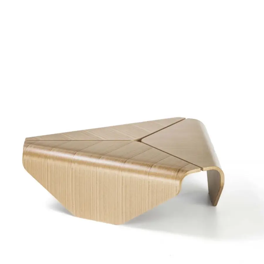 Exceptional Carpanelli Nara coffee table crafted in light beige wood with satin finish and balanced geometric form