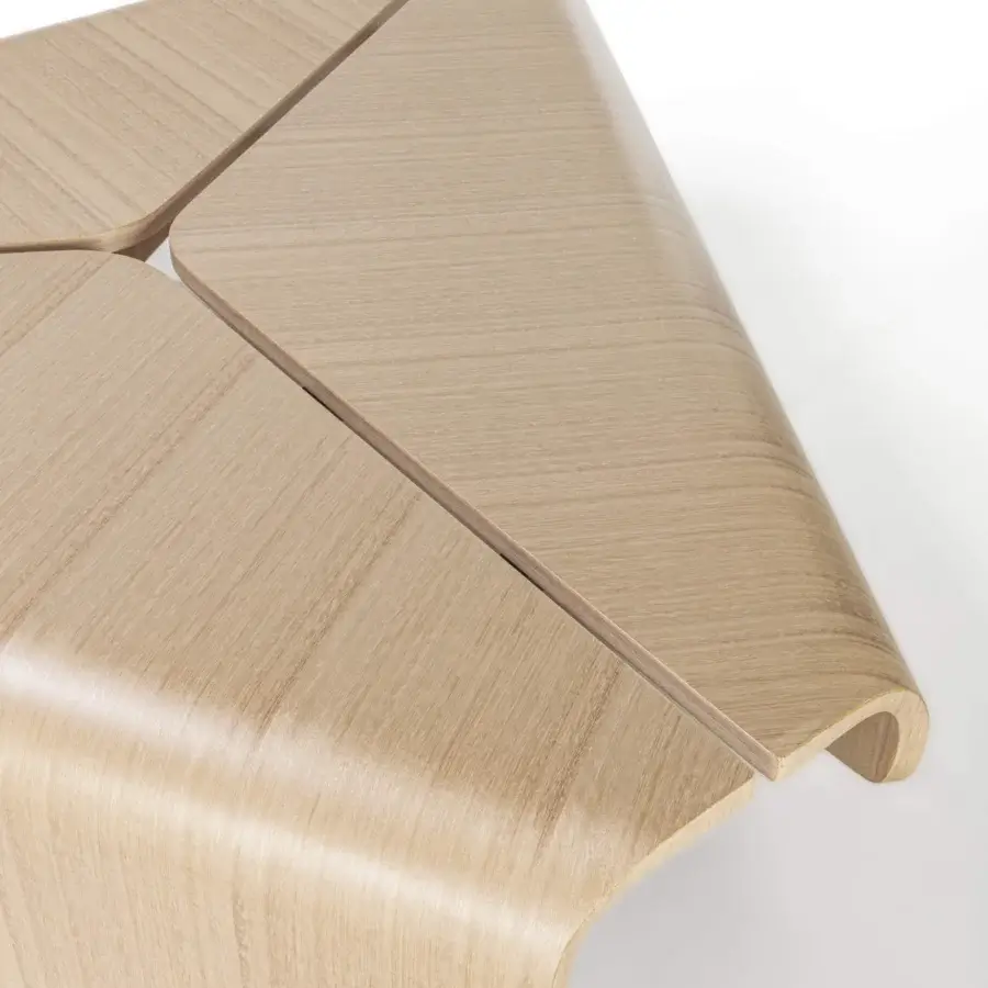 Harmonious Carpanelli Nara coffee table crafted in light beige wood with a satin finish and curved segments