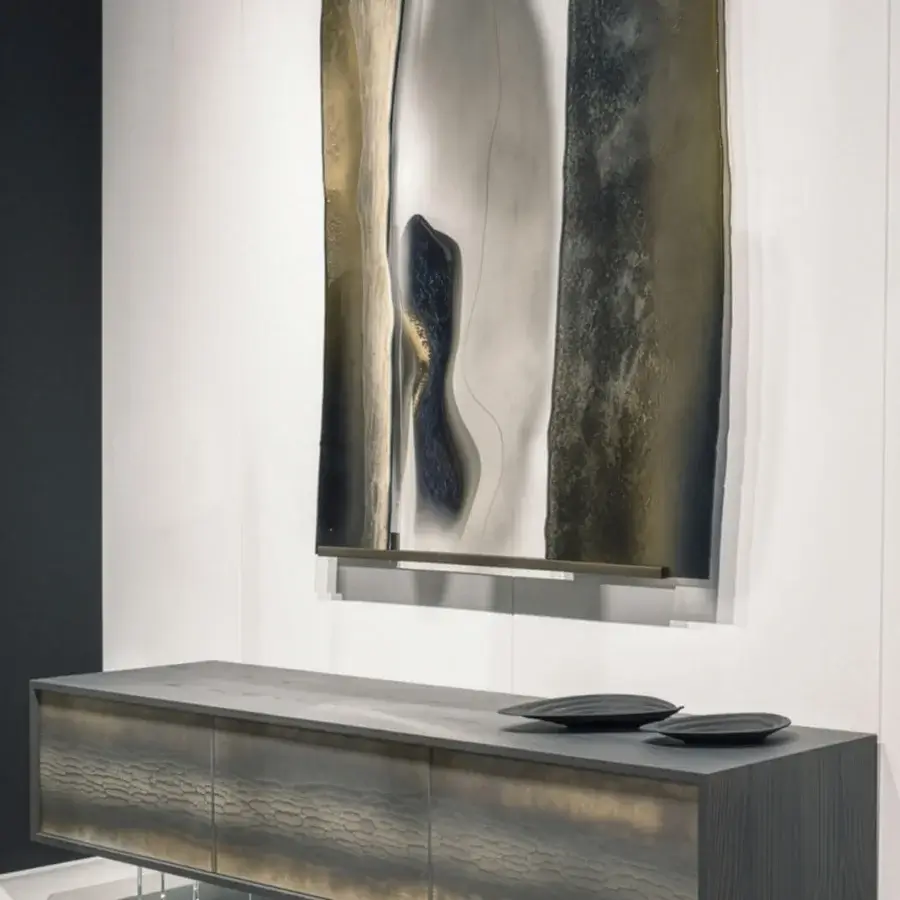 Exclusive Arte Veneziana Vipacco mirror with silvering and burnished brass framing in muted gray and bronze tones offers a refined aesthetic