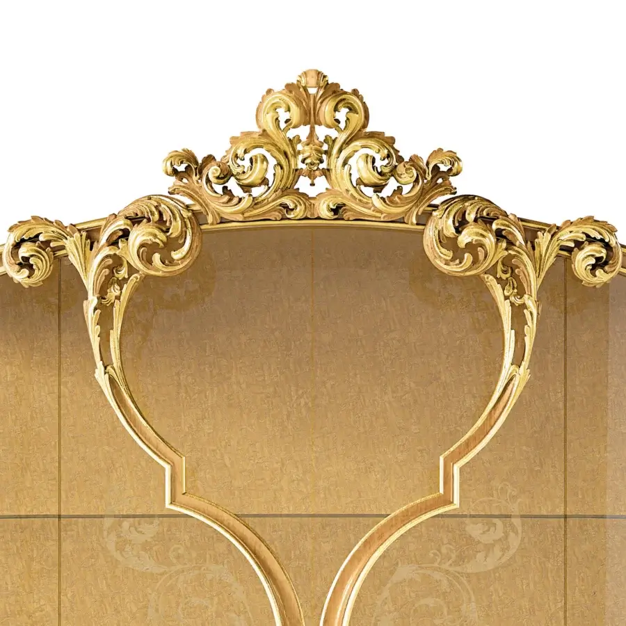 Distinguished Riva Mobili D'Arte showcase exhibiting classically decorative style with opulent golden finish and sculpted floral motifs