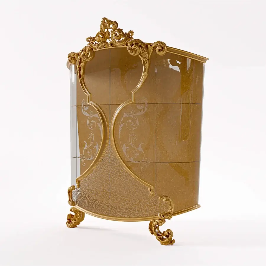 Lavish Riva Mobili D'Arte showcase crafted in wood with gilded application and sculpted floral motifs