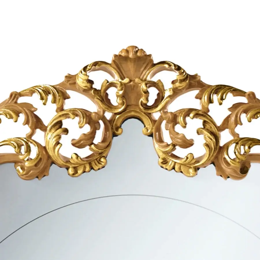 Lavish Riva Mobili D'Arte 22037 mirror crafted in light wood with hand-carved relief and glossy golden coating