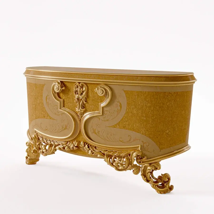 Superior Riva Mobili D'Arte 22177 sideboard crafted in wood with sculpted carvings and high-gloss golden finish