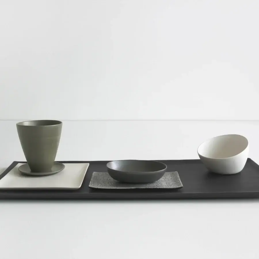 Exceptional Rina Menardi Vassoi Quadrati centerpiece tray crafted in dark gray with a subtly textured surface