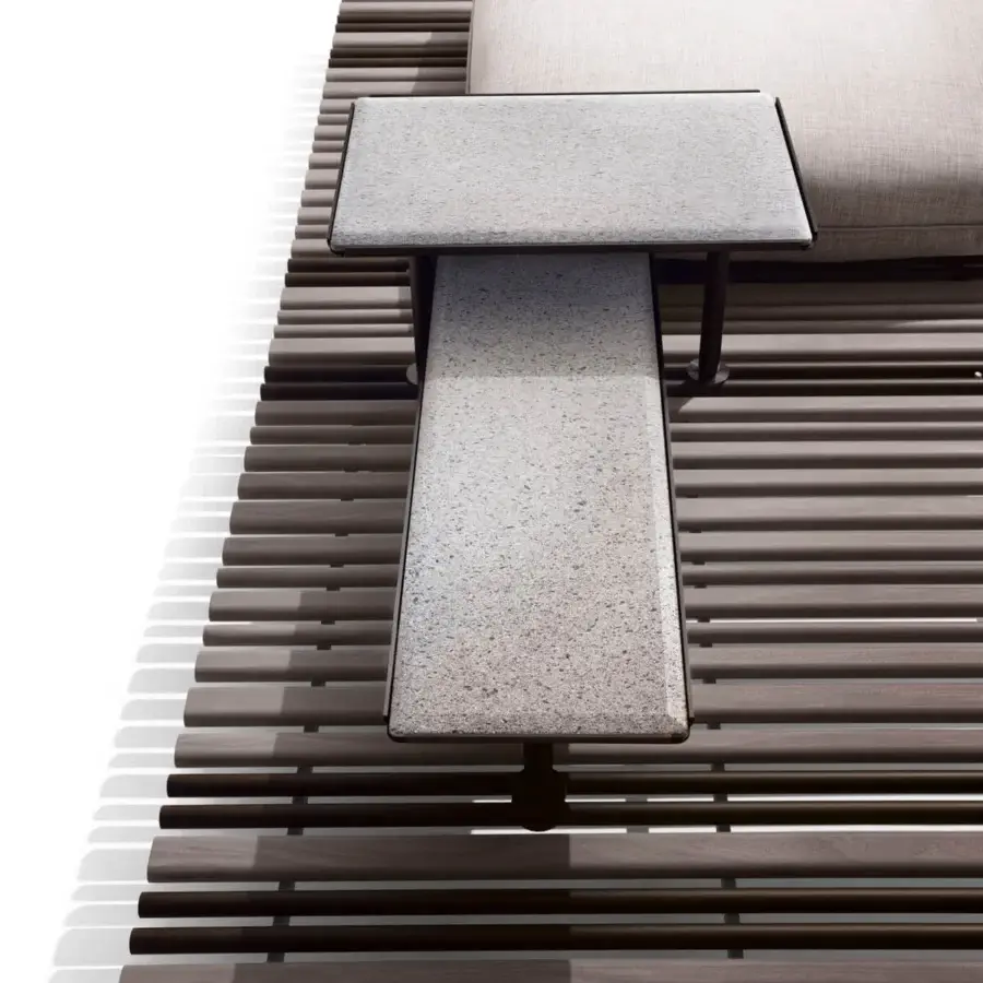 Exceptional Giorgetti Apsara coffee table with carob powder-coated aluminum and Afrormosia wood contrasted by Etna lava stone