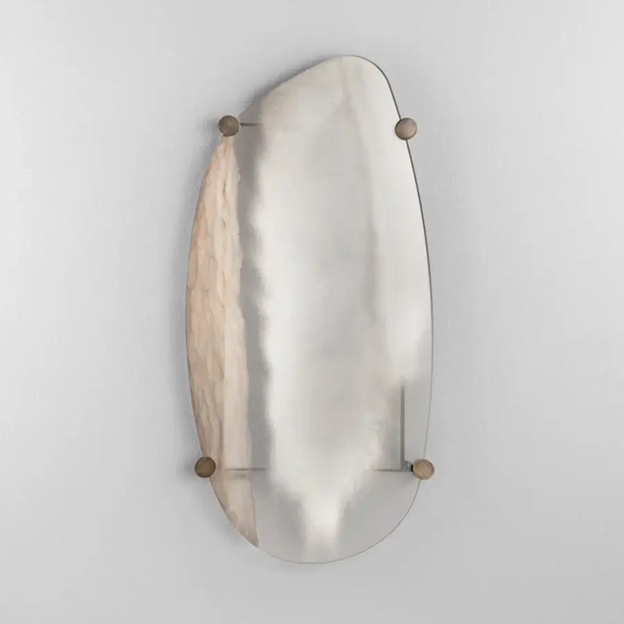 Elegant Arte Veneziana Arve mirror with extra-clear glass, burnished brass metal and textured wood paneling crafted with a Miage finish