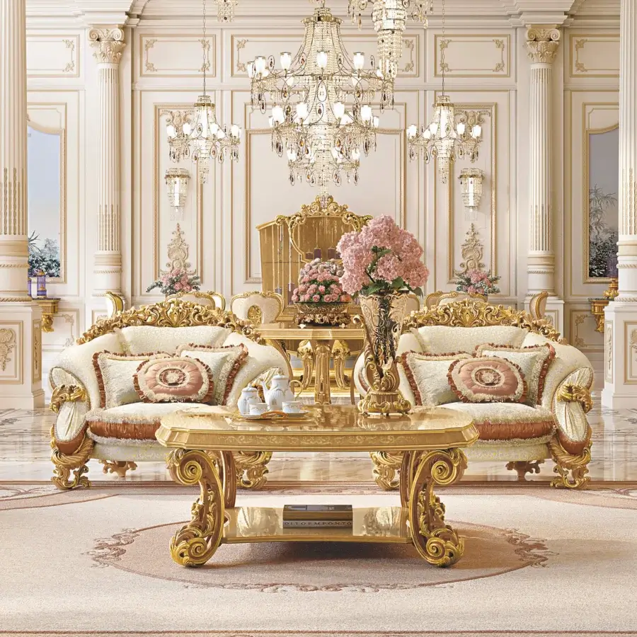 Lavish Riva Mobili D'Arte 22161 lounge chair with ornate wood frame, cream upholstery and gilded accents