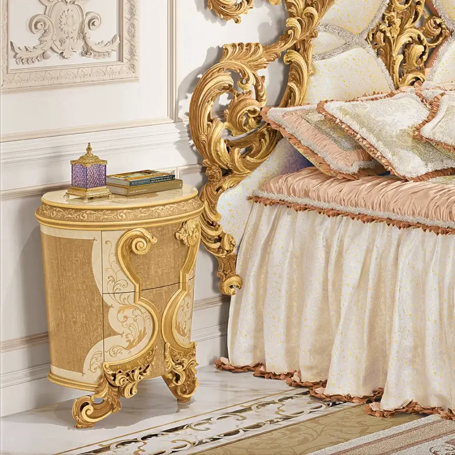 Lavish Riva Mobili D'Arte 22031 nightstand crafted in wood with gilded detailing and glossy sheen