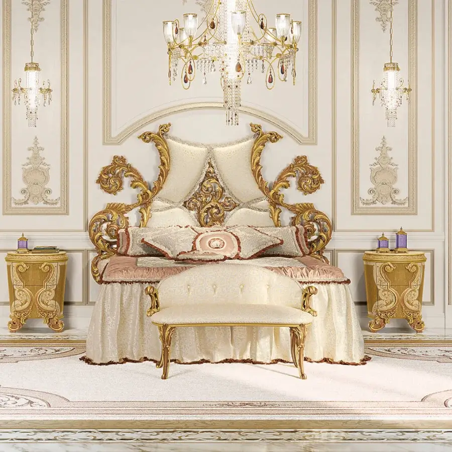 Distinguished Riva Mobili D'Arte 22040 bench crafted in off-white with botanical relief and pale gold detailing plus plush textiles