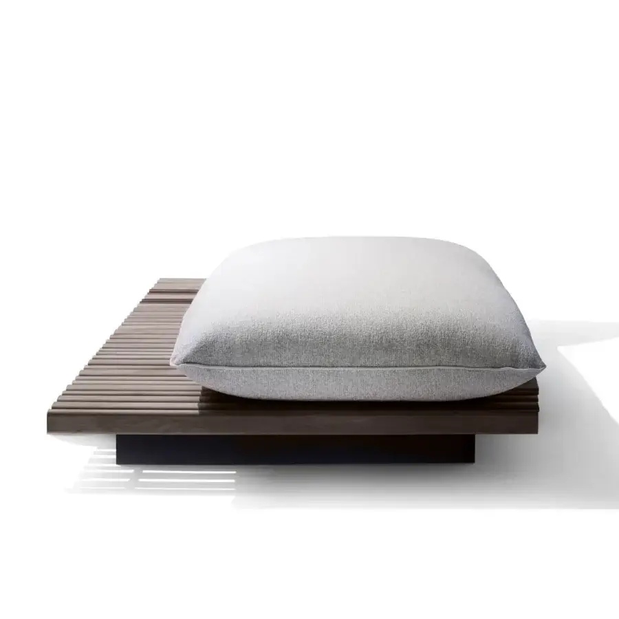 Distinguished Giorgetti Apsara coffee table with carob protected aluminum and Afrormosia wooden slats in a matte medium-toned brown finish