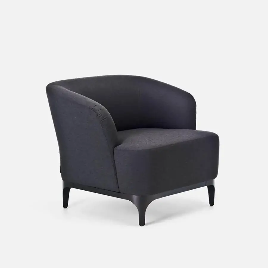 Superior LaCividina Elle lounge chair with dark gray textile upholstery and black painted wood frame