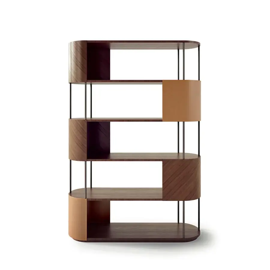 Exceptional Carpanelli Gae bookcase crafted in dark and reddish-brown wood with tan sections and satin finish